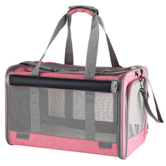 Adkyop large pink soft-sided carrier front view, roomy space for small to medium pets.