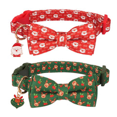 ADOGGYGO Christmas dog collar with bow in red and green, perfect for festive walks.