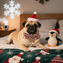 ADOGGYGO detachable bowtie closeup showing secure attachment for easy holiday styling.