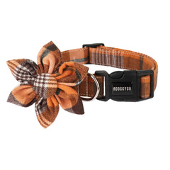 ADOGGYGO fall dog collar with orange plaid for festive autumn walks.