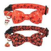 ADOGGYGO Halloween pumpkin collar with bowtie, comfortable fit for festive strolls.