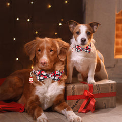 ADOGGYGO Santa-pattern collar close-up highlighting sturdy stainless steel buckle for secure restraint.