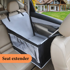 Adorepaw back seat extender side view showing expanded space for comfortable rides