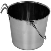 Advance Pet Products 6qt stainless bucket flat side close-up showing spill-free feeding in cages