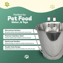 Advance Pet Products stainless steel bucket hanging on a crate demonstrates space-saving organization