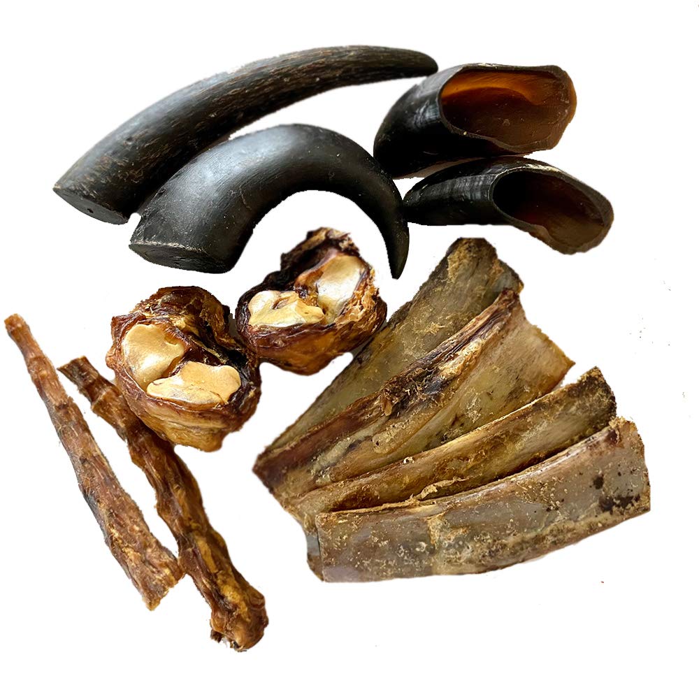 Advance Pet Products water buffalo chews variety pack shows rib bones and tails for long-lasting entertainment