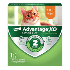 Advantage XD tube on cat neck during application for quick flea protection.