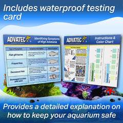 Advatec ammonia test strip dip into water for quick freshwater and saltwater monitoring.