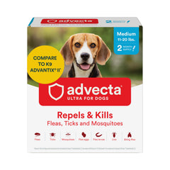 Advecta Ultra bottle closeup highlighting active ingredients for flea prevention.