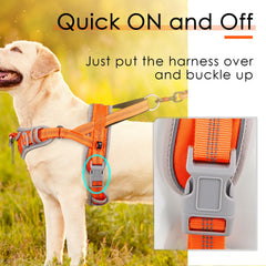 ADVENTUREMORE dog harness escape-proof design orange prevents escapes on outdoor adventures.