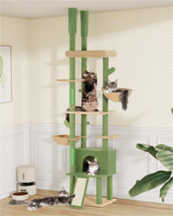 Aechonow cat tree floor-to-ceiling with large perch bed for big cats to lounge comfortably.