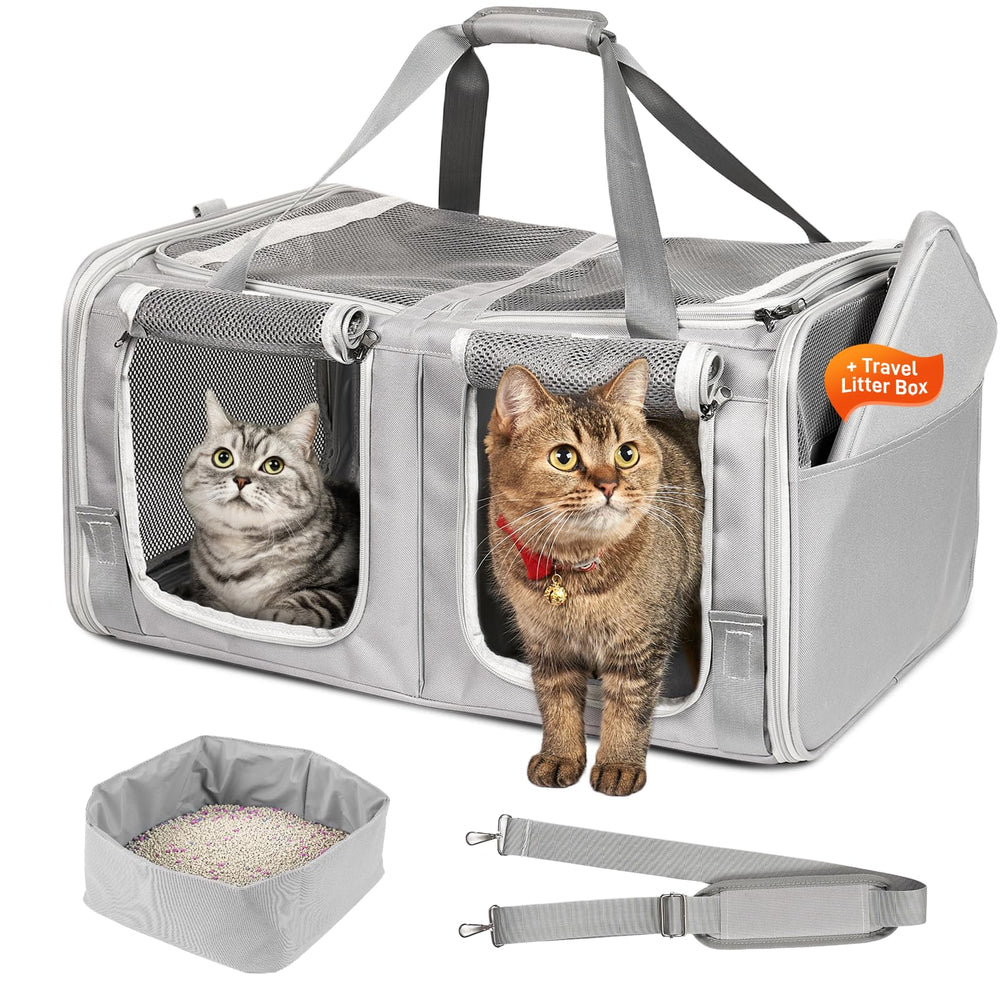 A.FATI cat carrier for two cats with dual compartments for peaceful travel