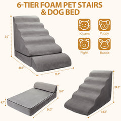 A.FATI five-step pet stairs gray for 24-28 inch bed heights