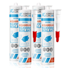 AG Adhesive Guru Aquarium Sealant clear bottle pour shows easy leak sealing for fish tanks.