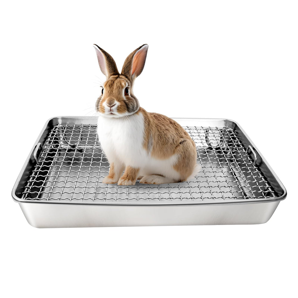 AGGQQA rabbit litter box stainless steel top view highlights durable chew-proof construction
