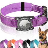 AgoumLux upgraded AirTag dog collar purple size large with secure holder for reliable tracking