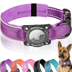 AgoumLux upgraded AirTag dog collar purple size large with secure holder for reliable tracking