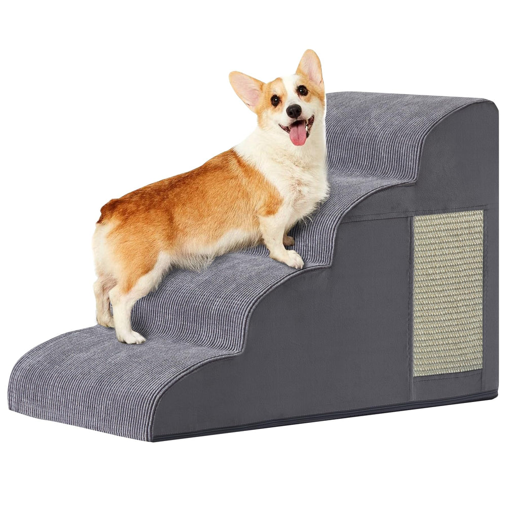 Ahpmeoa dog stairs 4-step bed view showing compact, supportive access for small dogs.