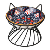 AHX raised ceramic cat bowl with metal stand, front view, ergonomic height for easy swallowing.