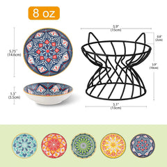 AHX raised ceramic cat bowl with metal stand, side view, stable anti-slip for mess-free meals.
