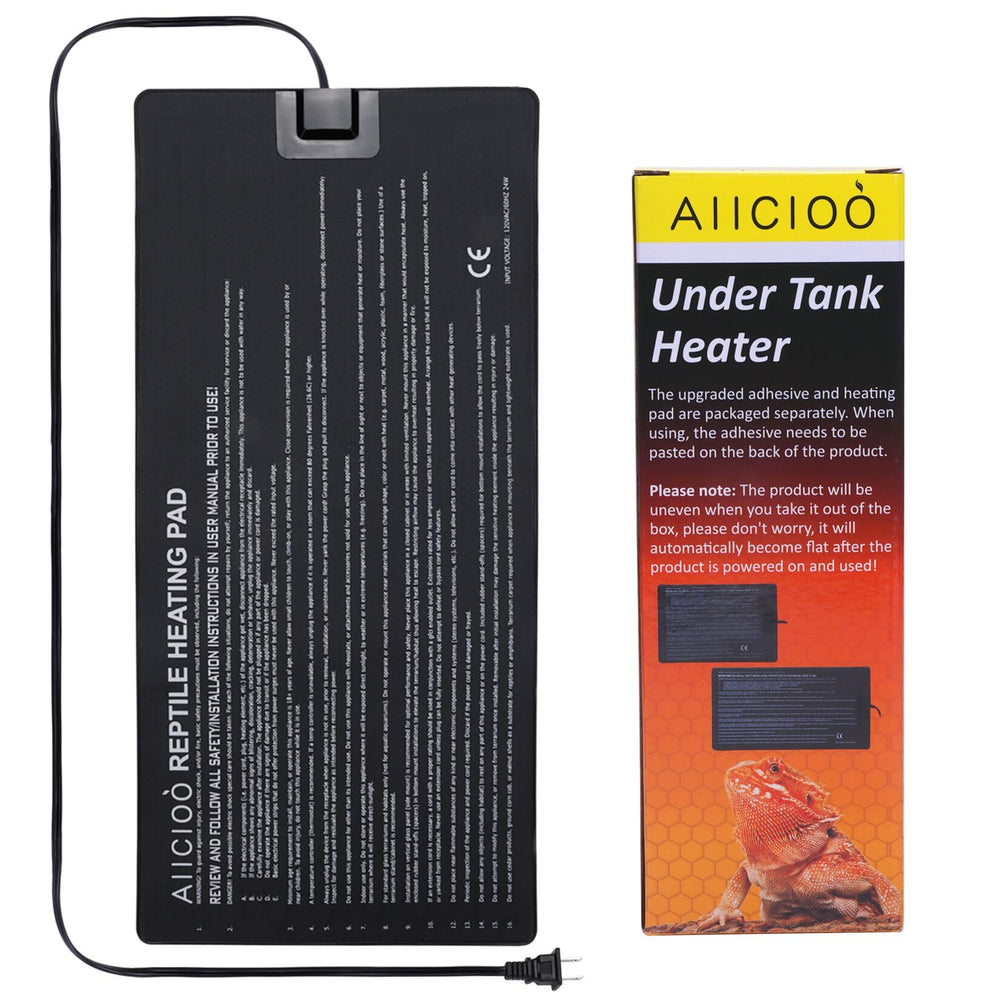 Aiicioo Reptile Heating Pad under-tank setup provides steady warmth for terrariums.
