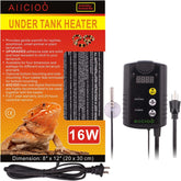 Aiicioo under-tank heater thermostat 16W delivers steady warmth for reptile terrariums.