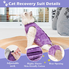 Aiieim cat surgery recovery suit purple back-velcro keeps paws away from wounds