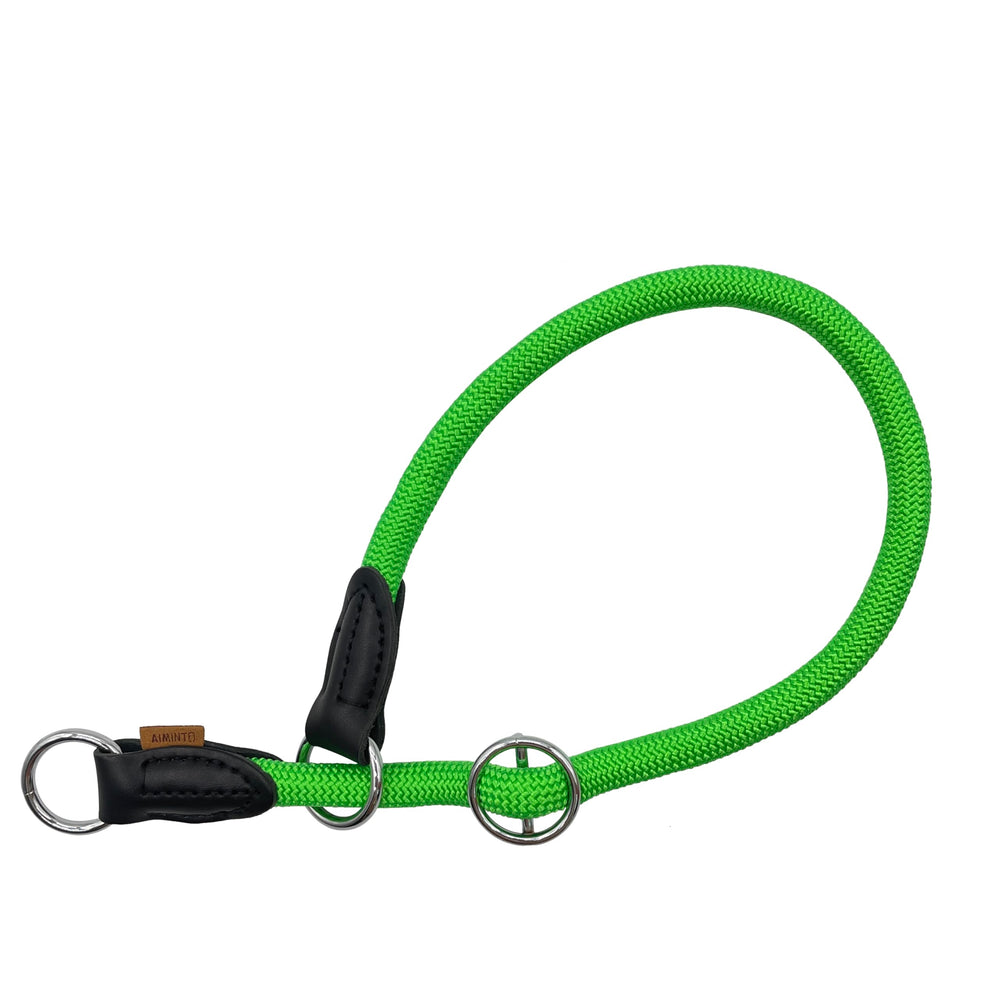 Aiminto braided round martingale collar closeup reveals durable weave and light green finish.