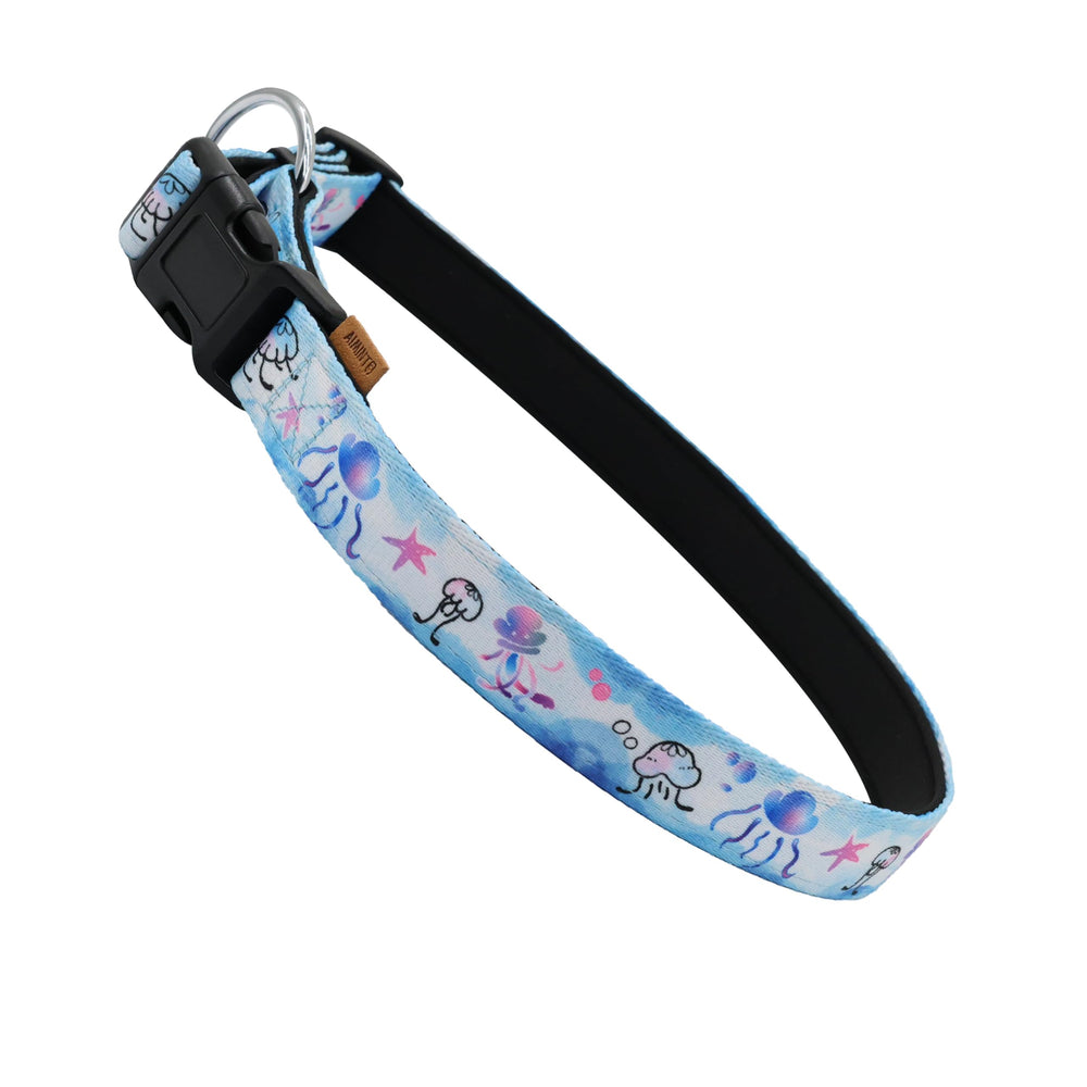 Aiminto dog collar jellyfish ocean pattern highlights vibrant style for safe, visible walks.