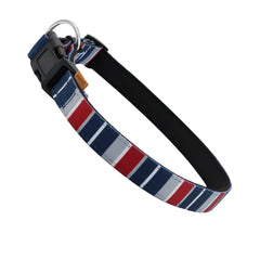 Aiminto dog collar Rainbow Navy multi-stripe design for stylish everyday walks.