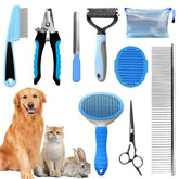 Aiolpy dog brush and grooming kit overview with all nine tools for at-home care.