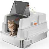 AIPERRO extra-large enclosed stainless steel litter box with lid and flip-top for easy scooping.