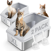 AIPERRO stainless steel litter box 2pack front view highlights high sides for clean multi-cat spaces