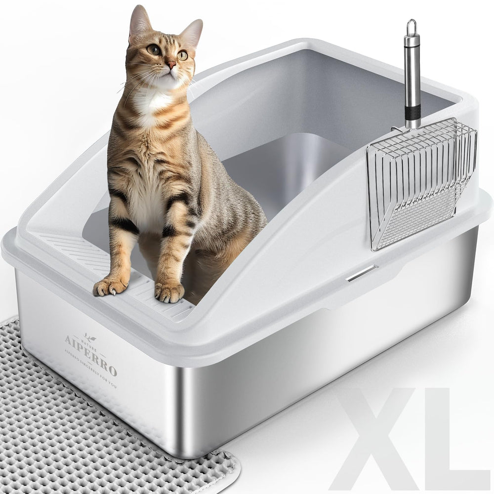 AIPERRO stainless steel litter box XL top view for large cats