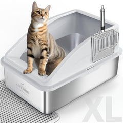 AIPERRO stainless steel litter box XL top view for large cats