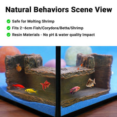 Aiqriwv Underground Resin Stump dual-hole entry showcases easy access for shrimp and small fish.