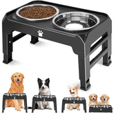 AIRMX elevated bowls stand assembly demonstrates adjustable height for ergonomic feeding.