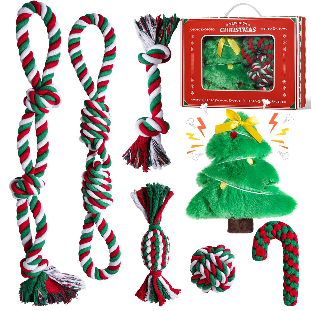Aitmexcn Christmas dog rope toy set rope ball for interactive play and dental massage
