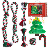 Aitmexcn Christmas dog rope toy set rope ball for interactive play and dental massage
