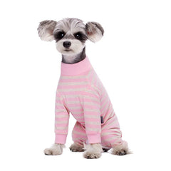 AITOLI dog-striped recovery suit back view with easy button closure and breathable fabric.