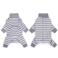 AITOLI dog striped recovery suit back view shows easy dressing with snap closure