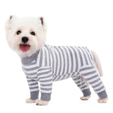 AITOLI dog striped recovery suit front view provides comfortable wound protection