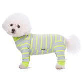 AITOLI dog-striped recovery suit front view – breathable fabric for post-surgery comfort.