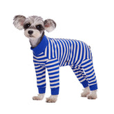 AITOLI dog-striped-recovery-suit front view shows a comfortable fit for post-surgery healing.