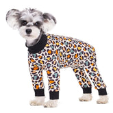 AITOLI dog-striped recovery suit front view showing full body coverage for wound protection