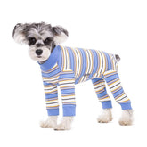 AITOLI dog-striped-recovery-suit front view showcases breathable fabric aiding post-surgery comfort