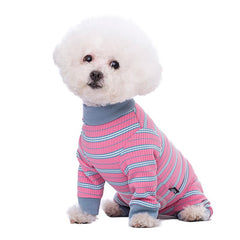 AITOLI dog-striped recovery suit side view illustrating full coverage and hair containment