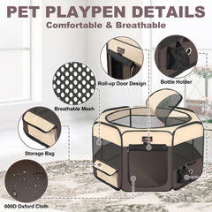 Aivituvin dog playpen shows 8-panel setup ready for indoor or outdoor use.