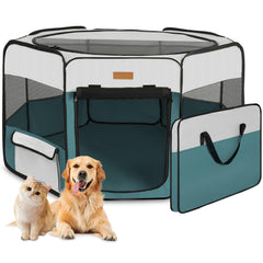 Akinerri dog playpen foldable design for portable containment and transport.