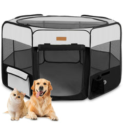 Akinerri dog playpen foldable large interior offers spacious, ventilated play space.